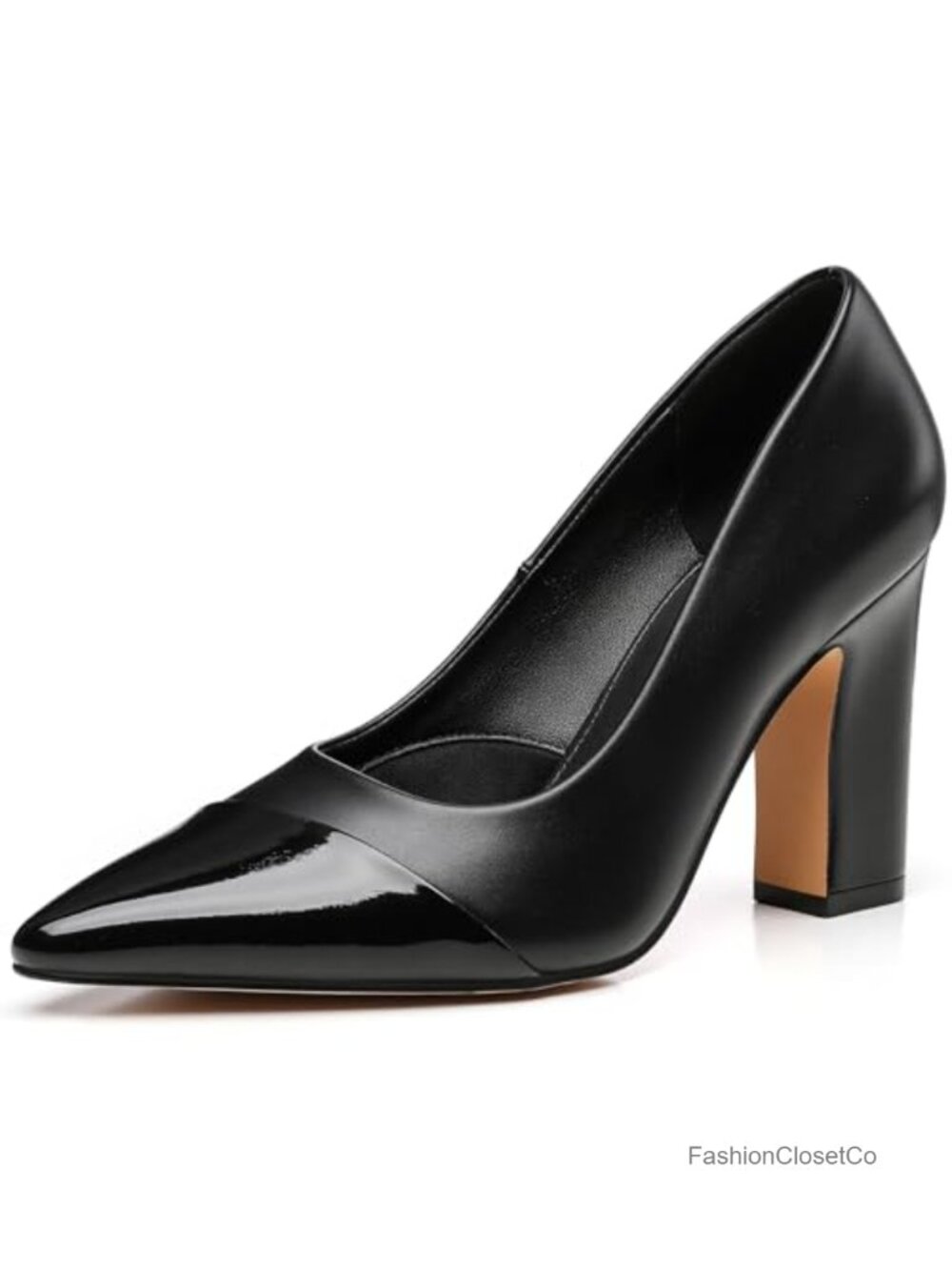 Women's Faux Leather Chunky Block Heel Pumps Slip-On Pointed Toe Dress Wedding